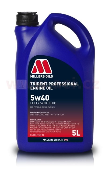 MILLERS OILS TRIDENT PROFESSIONAL 5W40, PLNĚ SYNTETICKÝ, 5 L