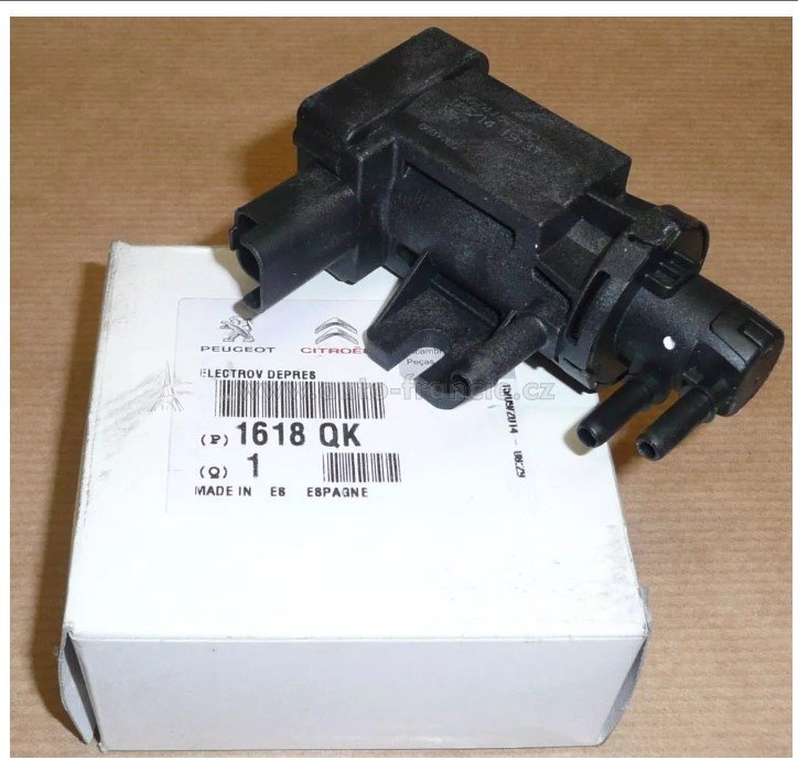 Elektropneumatický regulační ventil pro vozy: CITROEN BERLINGO MULTISPACE, BERLINGO/MINIVAN, C3 II, C3 PICASSO, XSARA PICASSO; PEUGEOT 207, 307, 308 I, PARTNER TEPEE 1.6D 04.05- 1618qk