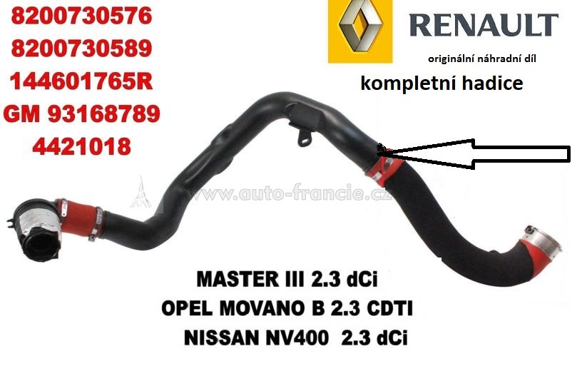hadice sání 144601765r,renault master 2.3 dci