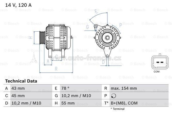 5705kw alternátor citroen,peugeot 120A,BOSCH