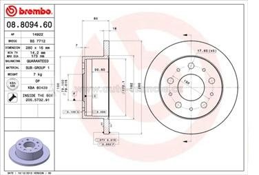 zadní brzdový kotouč jumper,boxer,424940,brembo 08.8094.60