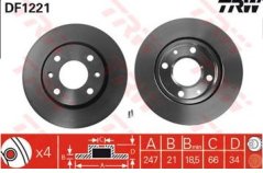 přední brzdový kotouč citroen,peugeot,4249.96*,trw df1221