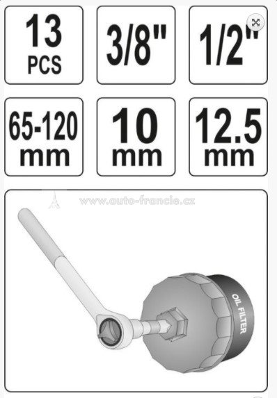 klíč na filtry -sada nástavců 13ks