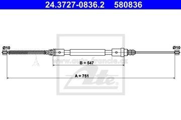 pravé brzdové lano peugeot 406,4745.r2,bubnová brzda,ATE
